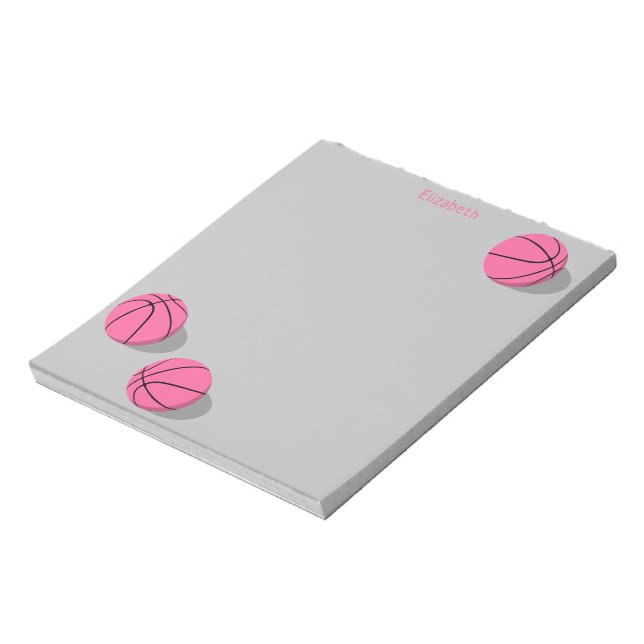 Bloc-note trois boules de basket rose girly sports personnal (Tourné)