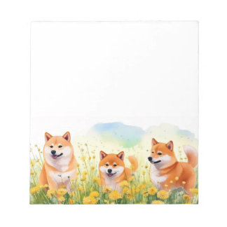 Bloc-note trois mignonette shiba inus et dandelions bloc-not