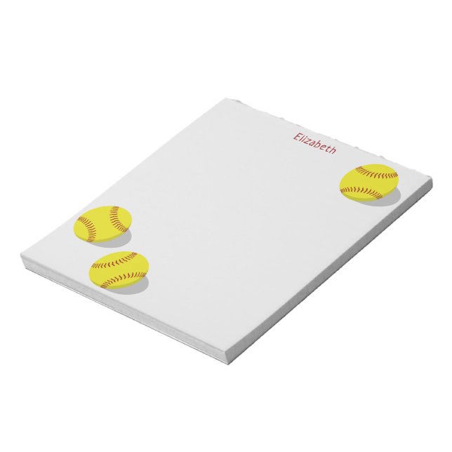 Bloc-note trois softballs jaunes filles sport personnalisé (Tourné)