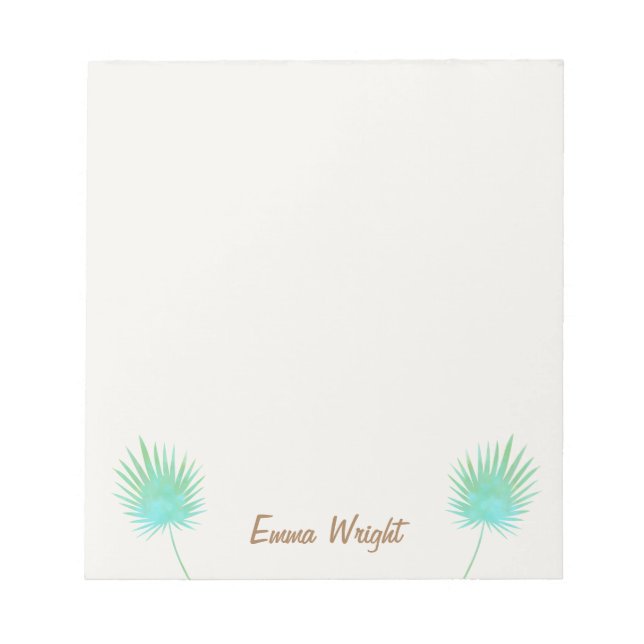 Bloc-note Tropical Aqua Vert aquarelle Paume Leaf Branche (Devant)