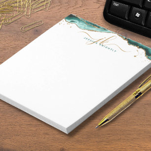 Bloc-note Turquoise Agate Géode Script Monogramme Parties sc