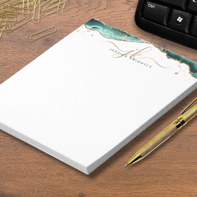 Bloc-note Turquoise Agate Géode Script Monogramme Parties sc (Créateur téléchargé)