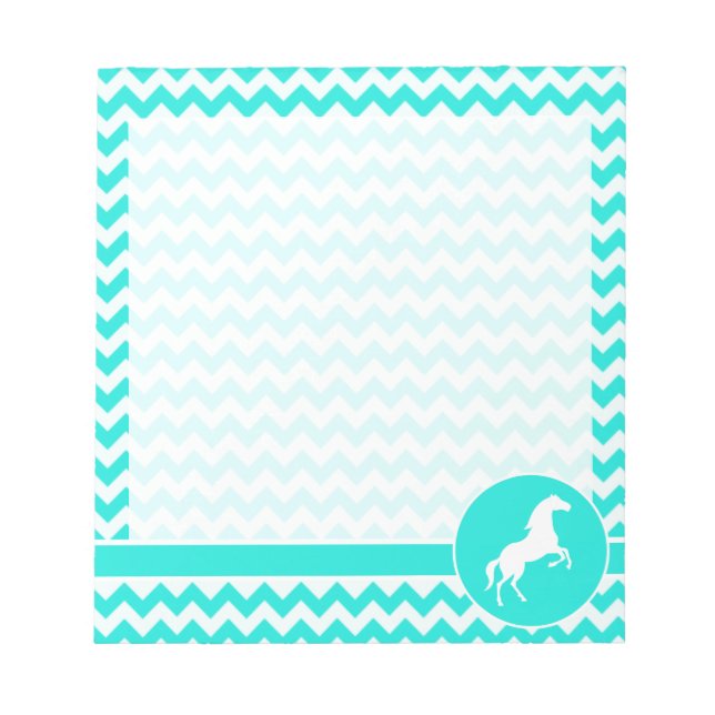 Bloc-note Turquoise, Aqua Color Chevron; Equestre (Devant)