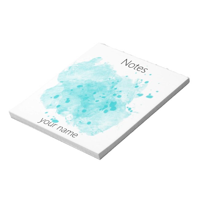 Bloc-note Turquoise Aquarelle Paint Blotter avec Votre Nom (Tourné)