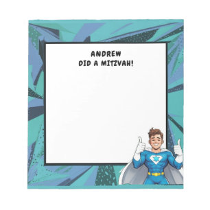 Bloc-note Turquoise Blue Superhero Personnalisé Mitzvah