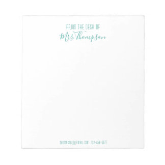 Bloc-note Turquoise Moderne Du Bureau De Nom Script