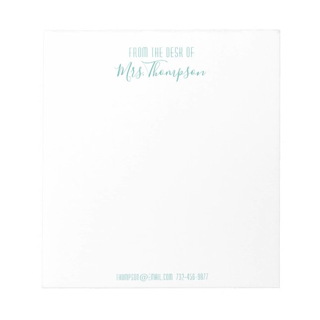 Bloc-note Turquoise Moderne Du Bureau De Nom Script (Devant)
