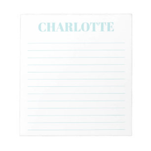Bloc-note Typographie Gras Nom Personnalisé Ligné Bleu Clair