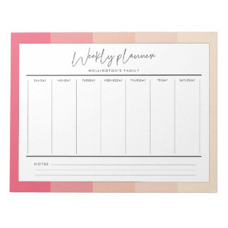 Bloc-note Typographie moderne pastel rayures planner hebdoma