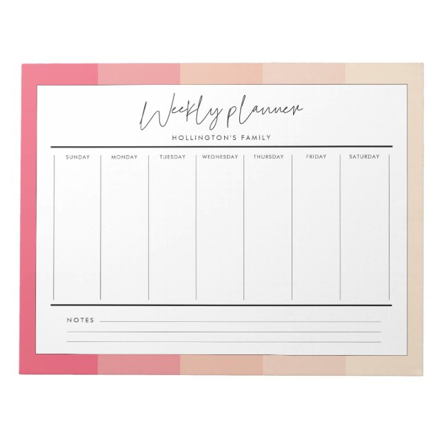 Bloc-note Typographie moderne pastel rayures planner hebdoma (Devant)