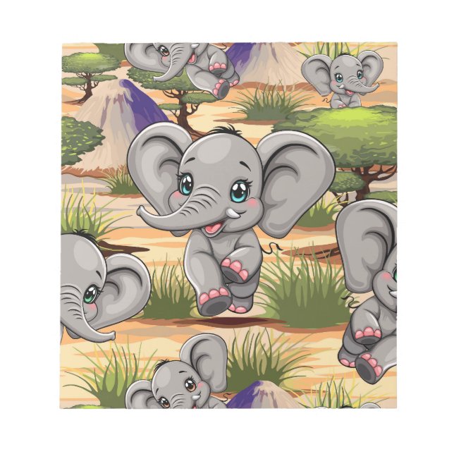 Bloc-note Un bébé éléphant qui sonne heureux dans la savane  (Devant)
