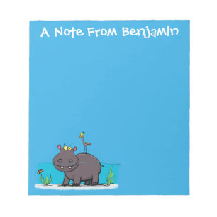 Bloc-note Un joli hippo avec un dessin de voeux d'anniversai