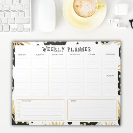 Bloc-note Undated Weekly Planner, Black and Gold Accents 