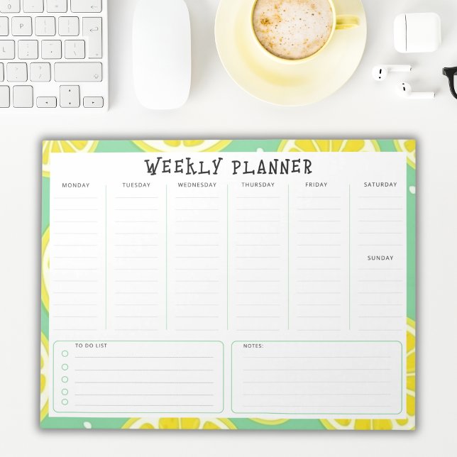 Bloc-note Undated Weekly Planner, Yellow and Green Accents (Créateur téléchargé)