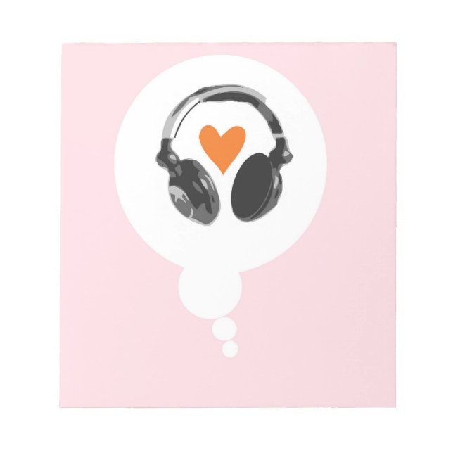 Bloc-note Une bulle de pensée avec coeur et casque (Devant)