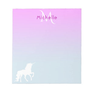 Bloc-note Unicorn rose bleu monogrammed