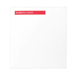 Bloc-note Unique moderne minimaliste nom rouge blanc