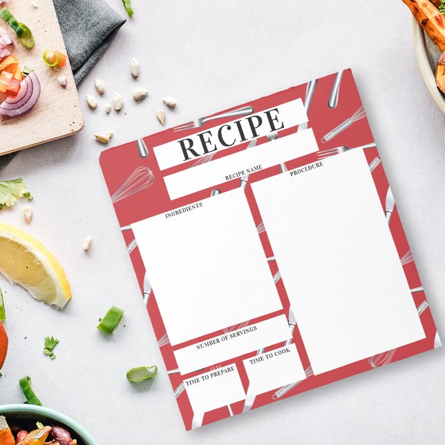 Bloc-note Ustensiles de cuisine rouge Feuille blanche Recett (Créateur téléchargé)