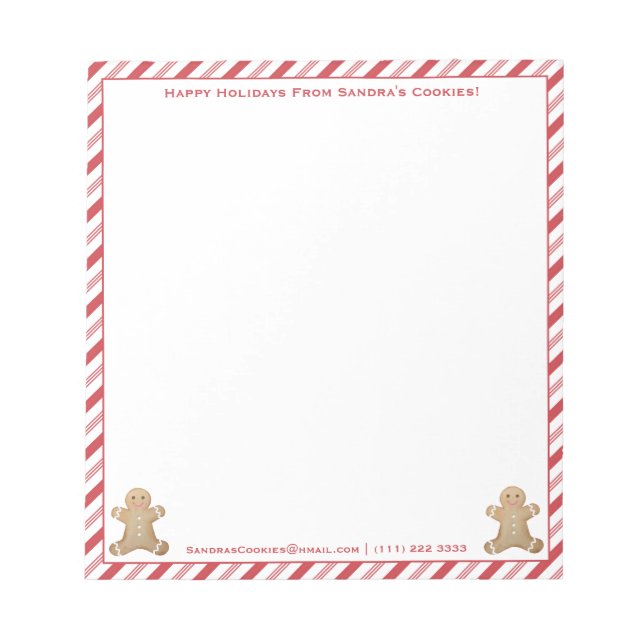 Bloc-note Vacances Gingerbread Man Cookies Personnalisés Non (Devant)