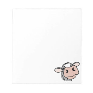 Bloc-note vache de dessin animé noir blanc rose baiser gris