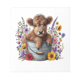 Bloc-note Vache des Highlands dans un seau de fleurs Png, Mi