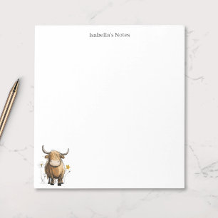 Bloc-note Vache des Highlands mignonne et fleurs - Dessin pe