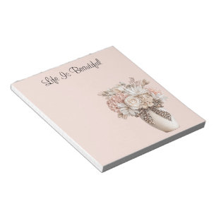Bloc-note Vase à arc floral léopard crème rose 