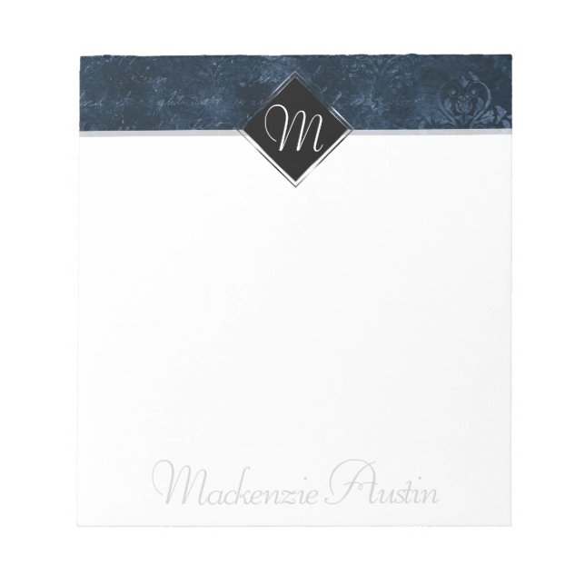 Bloc-note Velvety Navy Damask | Coutume baroque bleu foncé (Devant)