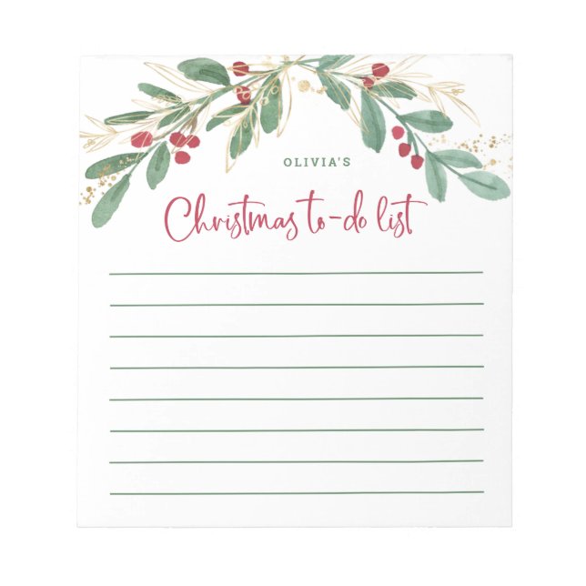 Bloc-note Verdure dorée | Liste des tâches de Noël (Devant)