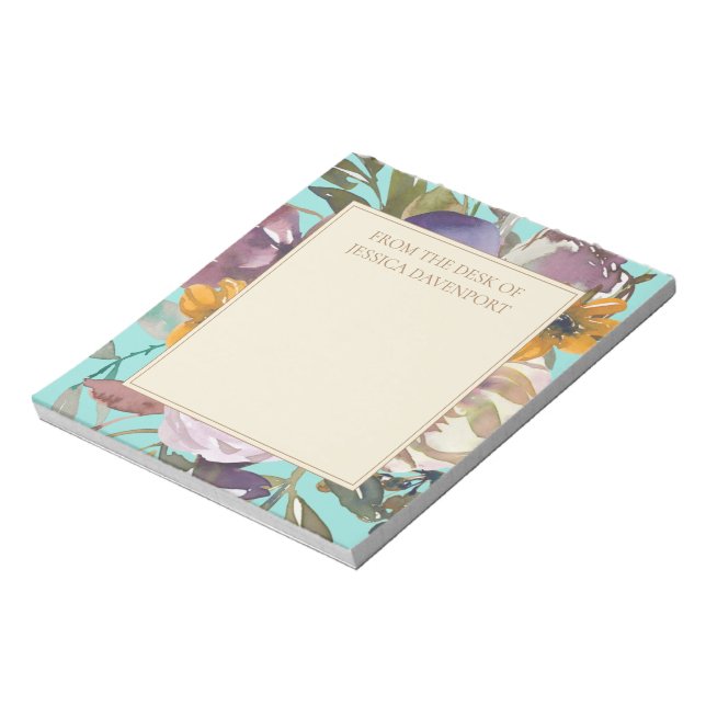 Bloc-note Verre jaune pourpre Turquoise de moutarde Floral d (Tourné)