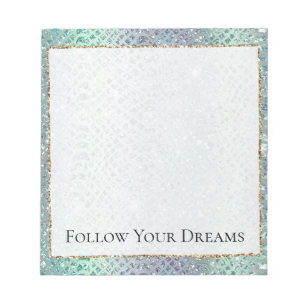 Bloc-note Vert Menthe Violet Serpent Pailleté Or