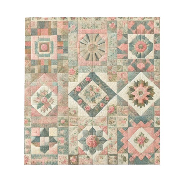 Bloc-note Vert Patchwork rose rose Floral Design Quilé (Devant)