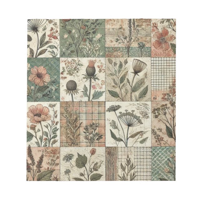Bloc-note Vert Patchwork rose rose Floral Design Quilé (Devant)