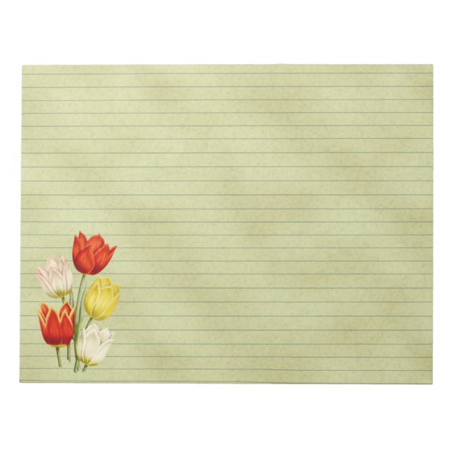 Bloc-note Vert Printemps Bordée De Tulipes (Devant)