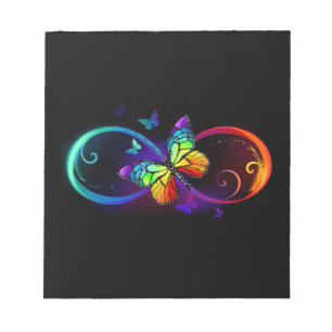 Bloc-note Vibrant infinity with rainbow butterfly on black