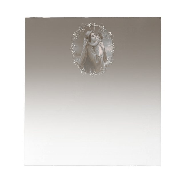 Bloc-note Vierge vintage et enfant avec cadre argenté (Devant)