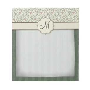 Bloc-note Vignes florales, rayures et monogramme d'aquarelle
