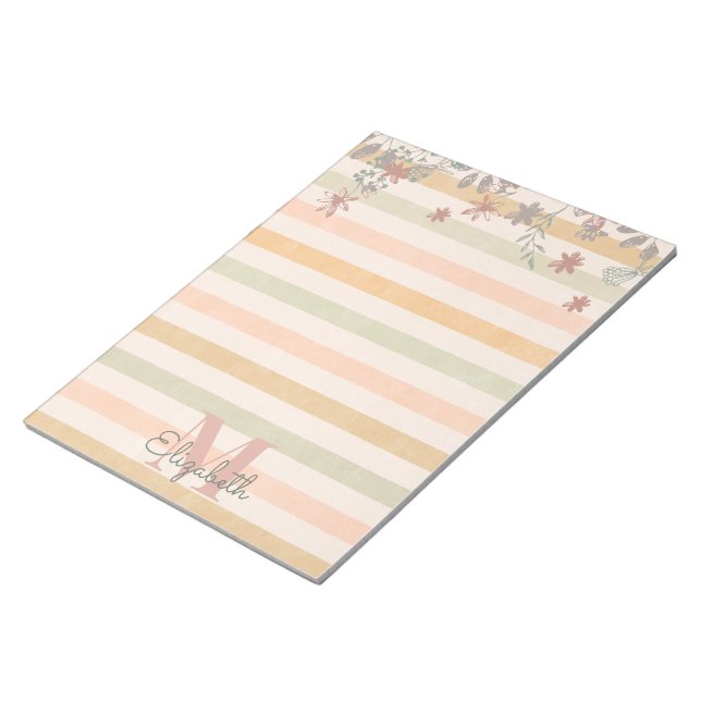 Bloc-note Vintage Chic Floral rayures avec Monogramme (Incliné)