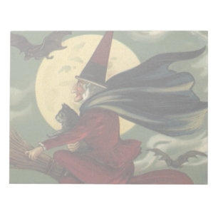 Bloc-note Vintage Halloween sorcière Broomstick avec chat