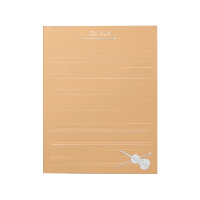 Bloc-note Violon blanc & Bow Classe de musique personnalisée (Tourné)