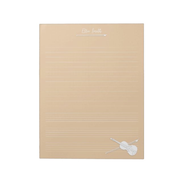 Bloc-note Violon blanc & Bow Classe de musique personnalisée (Tourné)