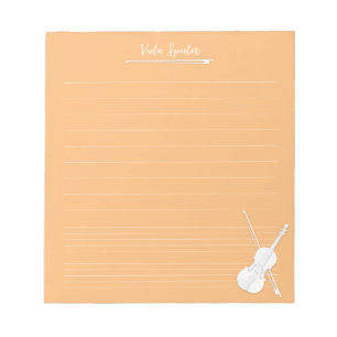 Bloc-note Violon blanc leçon de musique personnalisée Orange