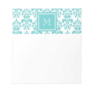 Bloc-note Votre Monogramme, Turquoise Damask Patch 2