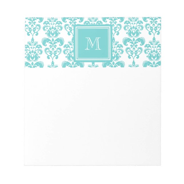 Bloc-note Votre Monogramme, Turquoise Damask Patch 2 (Devant)