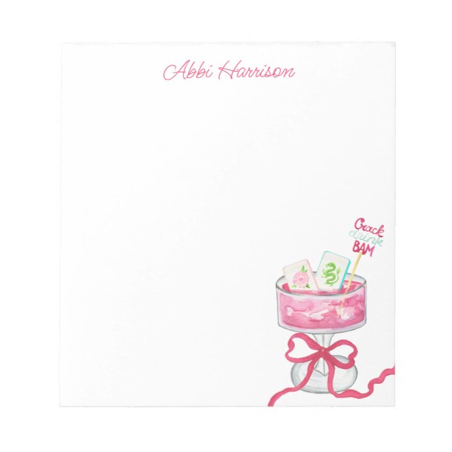 Bloc-note Watercolor Hot Pink Mahjong Cocktails (Devant)