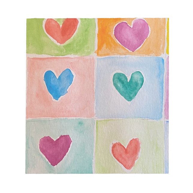 Bloc-note Watercolor multicolor hearts notepad  (Devant)