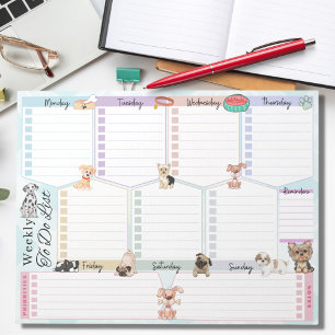 Bloc-note Weekly To Do List Cute Dogs Multicolored Theme