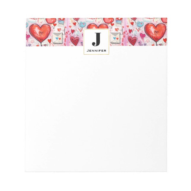 Bloc-note Whimsical Hearts and Love Lettres Motif Monogramme (Devant)