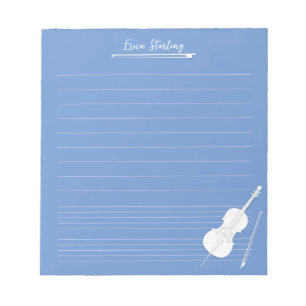 Bloc-note White Cello Musique personnalisée Leçon Dusky Blue