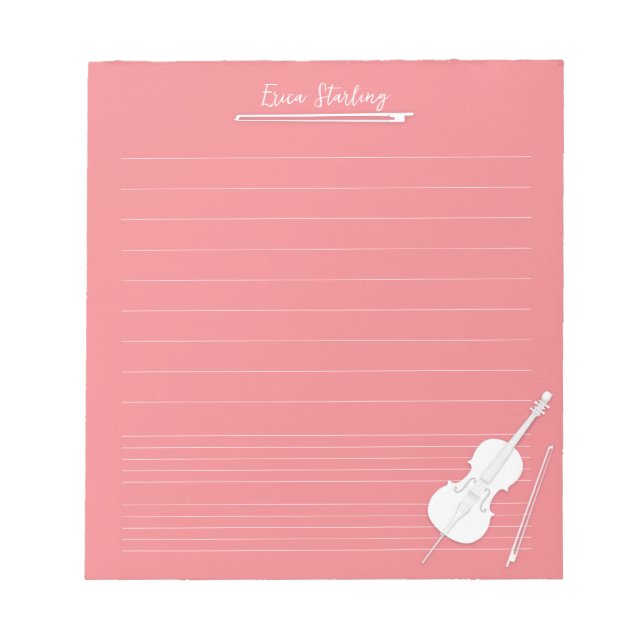 Bloc-note White Cello Musique personnalisée Leçon Rose rose (Devant)